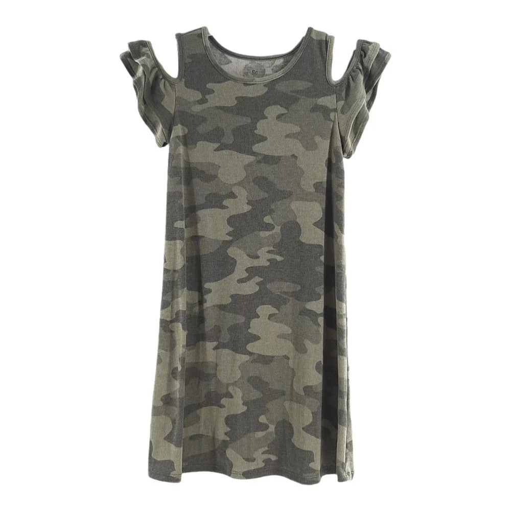 So Green Camo Cold Shoulder Dress Girls Size XL 18/20